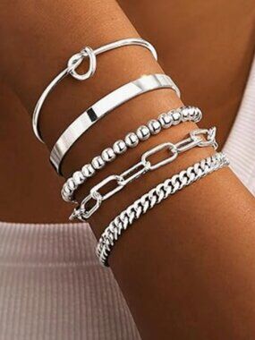 Anthropologie New! Silver Plated Bracelet Stack Set